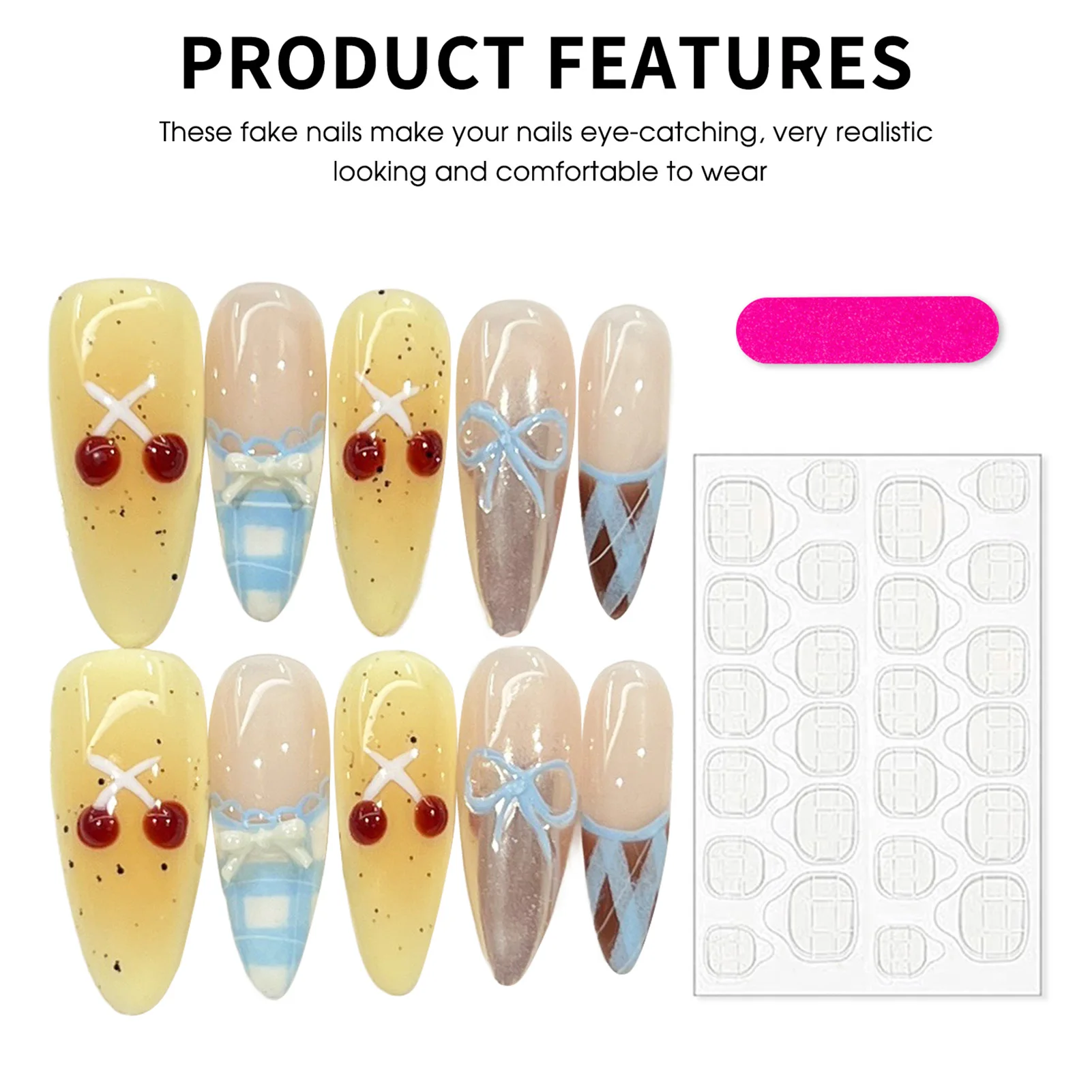 10 Stuks Handgeschilderde Sweetheart Amandel Nep Nagels Franse Tips Met Strik Hars Druk Op Nagels Voor Diy Manicure Party bruiloft