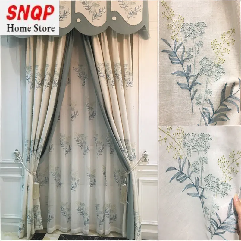 

Chinese Style Curtain Living Room Dining Room Bedroom Balcony Cotton Linen Embroidery Blackout Decoration Luxury Tulle Custom