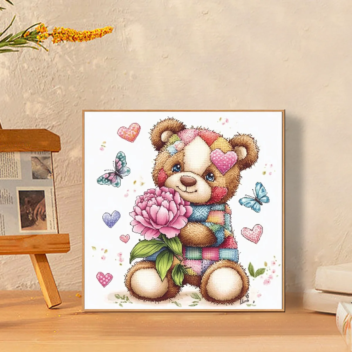 

1 шт. 30x30 см/11,8x11,8, узоры милого медведя и бабочки, набор для вышивки крестиком с принтом 11CT/14CT