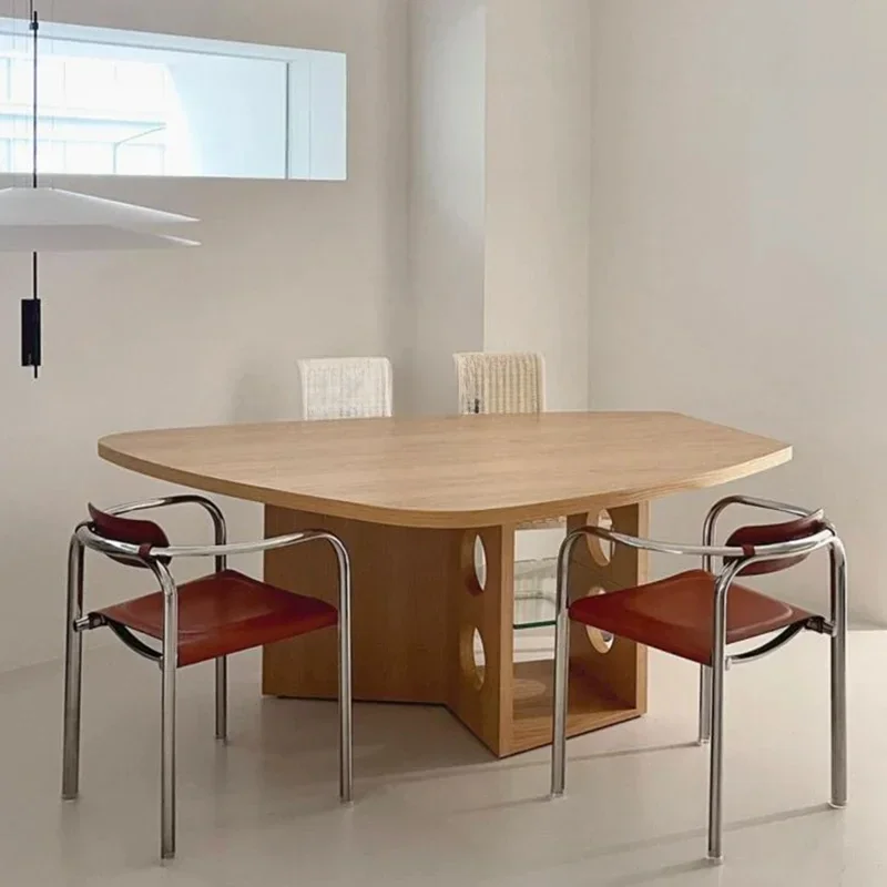 

Mid-Ancient Solid Wood Retro Style Nordic Corner Shaped Dining Table Modern Minimalist Designer Italian Desk