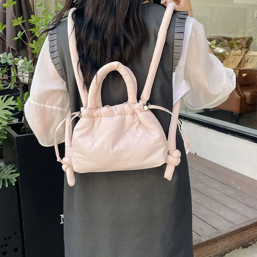 Fashion Solid Color Drawstring Tote Bag Dual-purpose Soft Nylon Padded Tote Bag Lightweight Large Capacity Puffer Backpack Beach