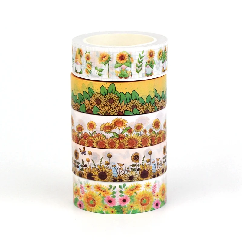 NEW 1PC 10M Decorative Sunflowers Gnomes and Butterfly Washi Tape Set for Journaling Adhesive Masking Tape Cute Stationery