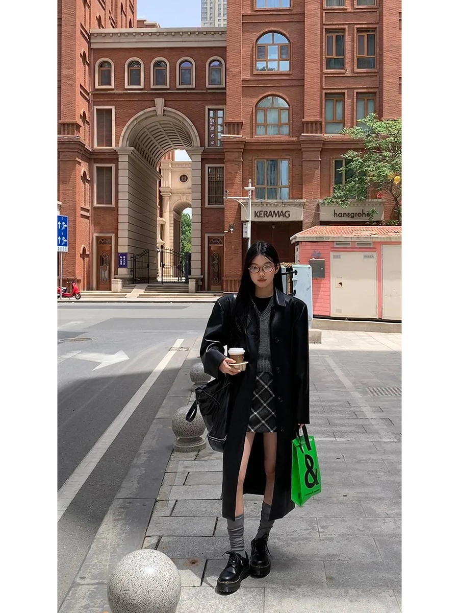 Ele Long Bla Leather Jaet Damen SLE 2025, neuer Frühling, High-End-Feelings, Personali Reed Beau Melanin Jaet