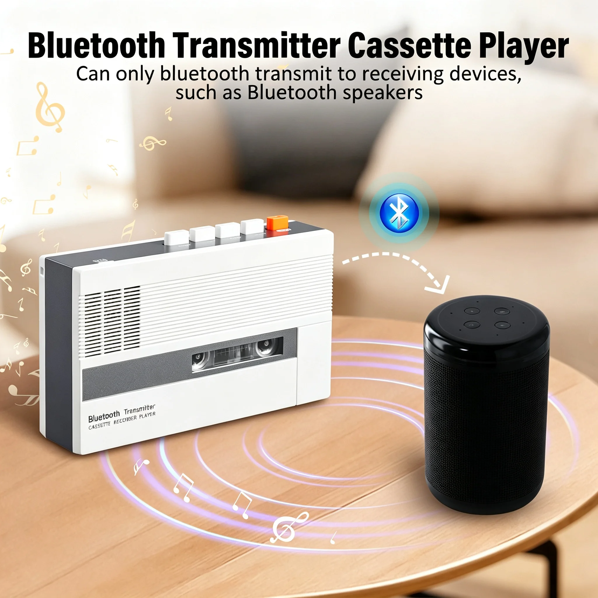 Cassette Recorder Player Bluetooth Portable Cassette To Digital Converter Built in Speaker Headphone Jack