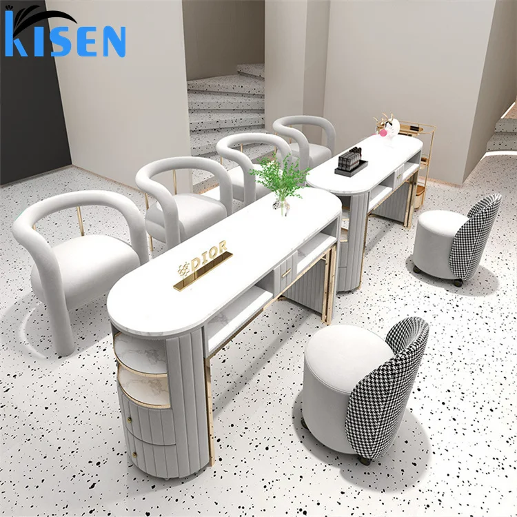 Luxury Popular Spa Beauty Salon Furniture Modern Double Seats Manicure Table  Nail Desk Station for Beauty Salon Use - view 4