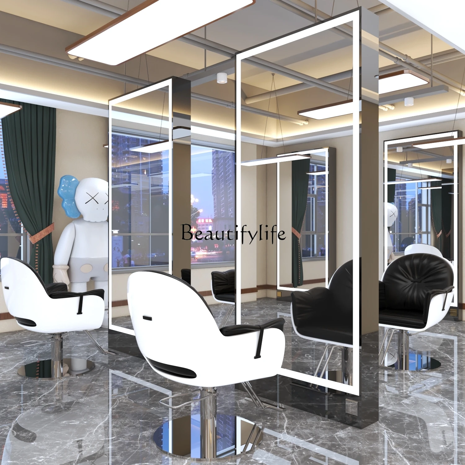 Barber Shop Single Double-Sided Mirror for Hair Salon Led Full Body Floor Hair Cutting Mirror with Light