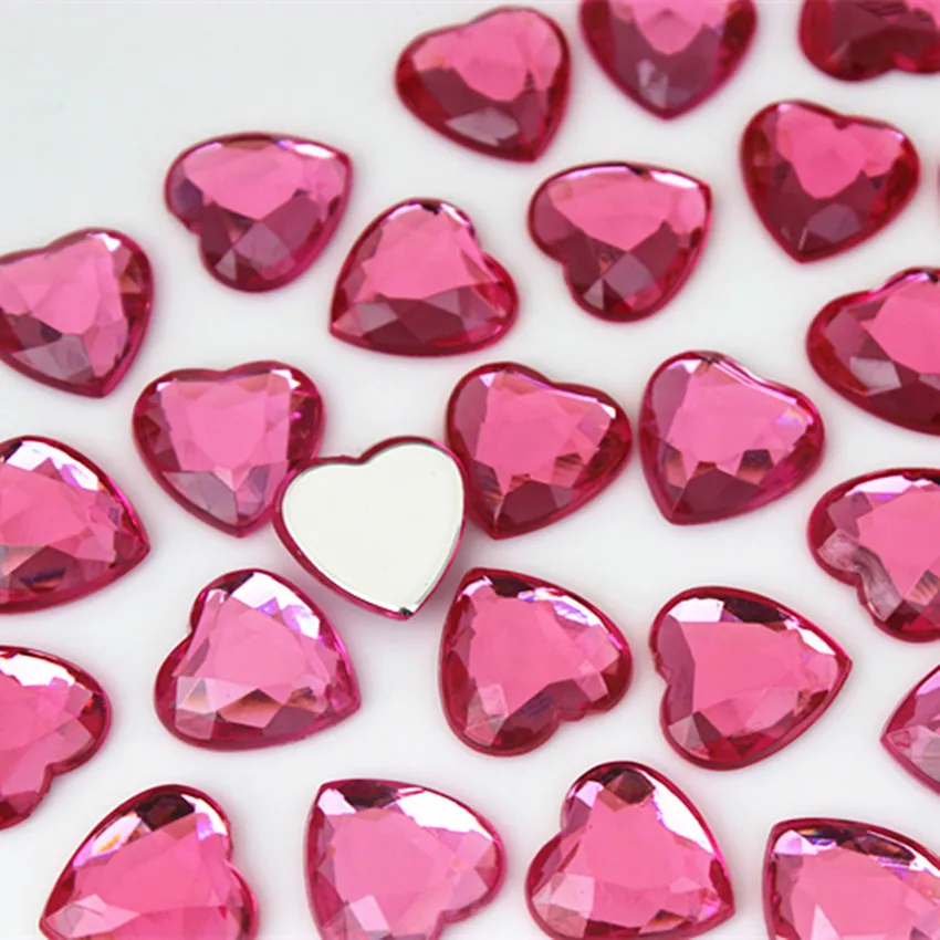 Cong Shao 50pcs 14mm Acrylic Heart Rhinestone Applique Stones And Crystals Gems Flat Back DIY Jewelry Accessories ZZ700