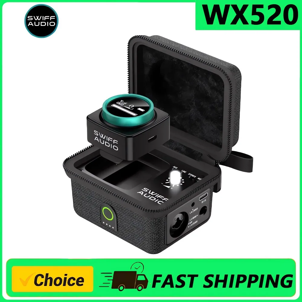 SWIFF WX520 Monitor System, 5.8GHz Stereo In-Ear Monitoring System with LED Screen Receiver and Charging Case Transmitter