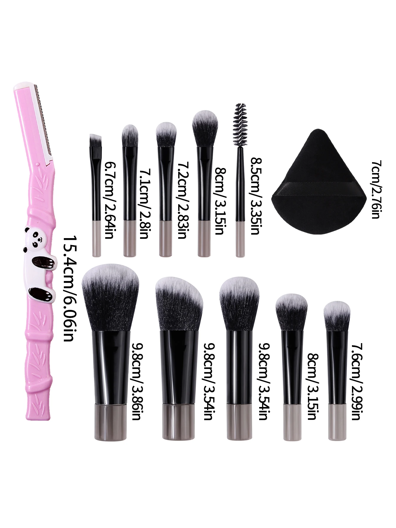 Hot Sale 10PCS Mini Travel Makeup Brush Set, Multi-Function Face Eye Brushes with Triangle Makeup Puff & Pink Bamboo Decor Eyebr
