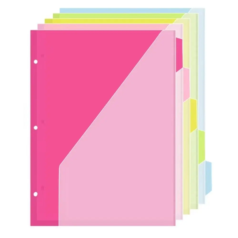 5Pcs Document Organizer Index Page Folders Colored Labels 3 Holes Binder Dividers Pockets Wear-Resistant Separator