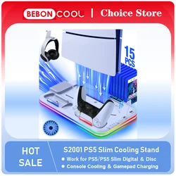 BEBONCOOL S2000 Vertical Stand For NEW PlayStation 5 Slim/PlayStation 5 Cooling Station Notebook-Grade Cooler PS5 Charger