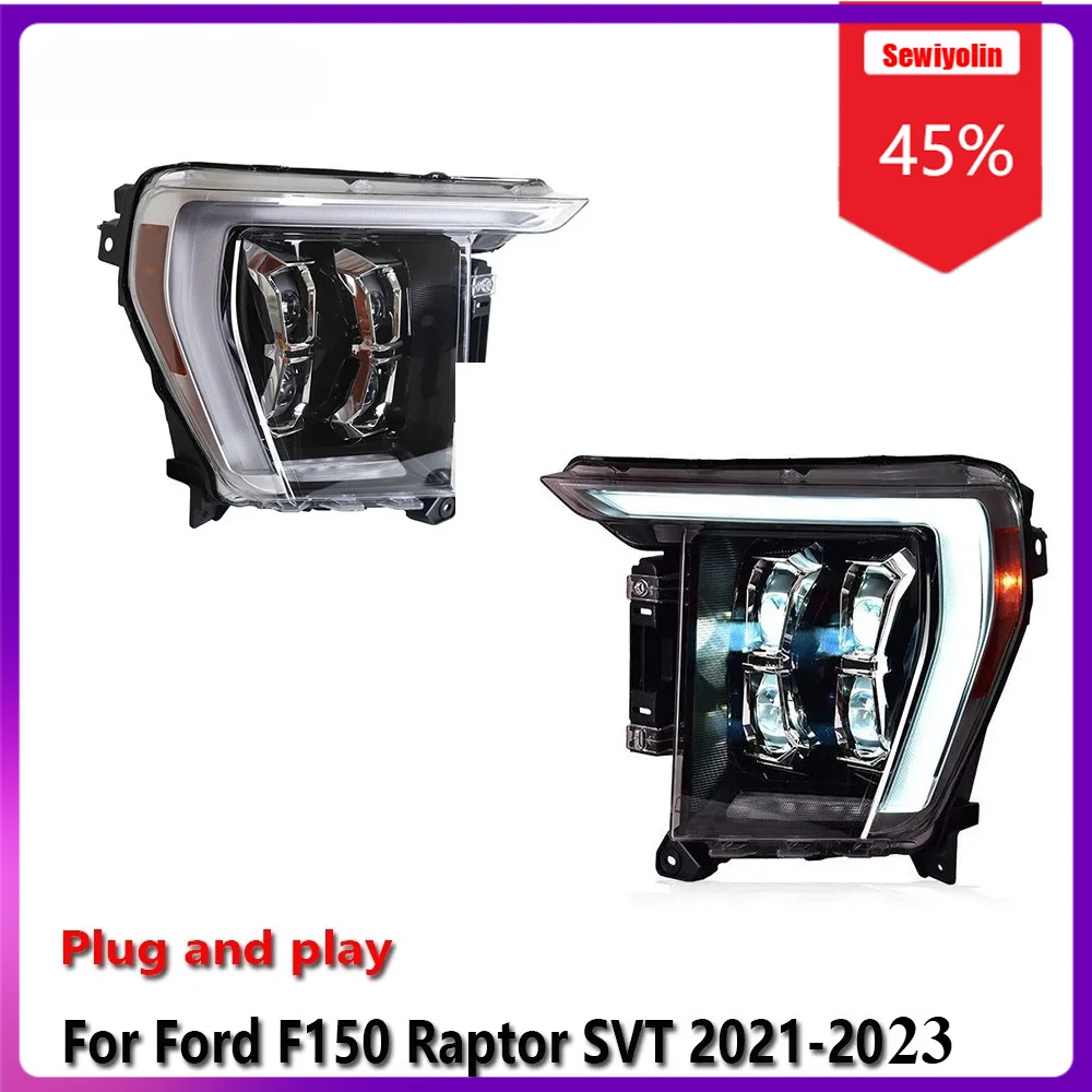 

Sewiyolin автомобильные светодиодные лампы фары в сборе для Ford F150 Raptor SVT 2021-2023 противотуманные фары DRL тормозной указатель поворота