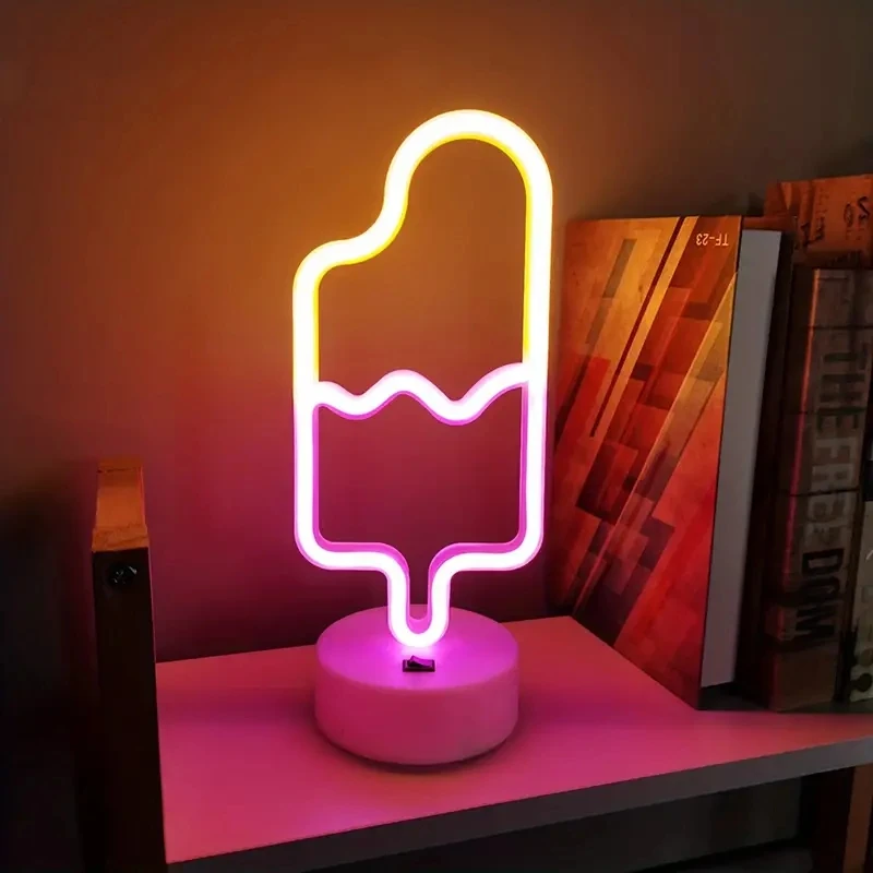 Ice Cream Popsicle Wall Decor LED Neon Sign Light for Kids Grils Party Convenience Store Shop Restaurant Decoration