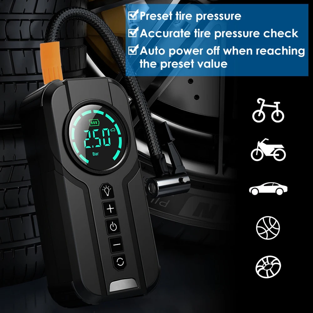 

150psi Tire Inflator Air Compressor Lcd Display Cordless Easy Operation Portable Air Pump For Motorcycle Bike Ball Car Gadgets