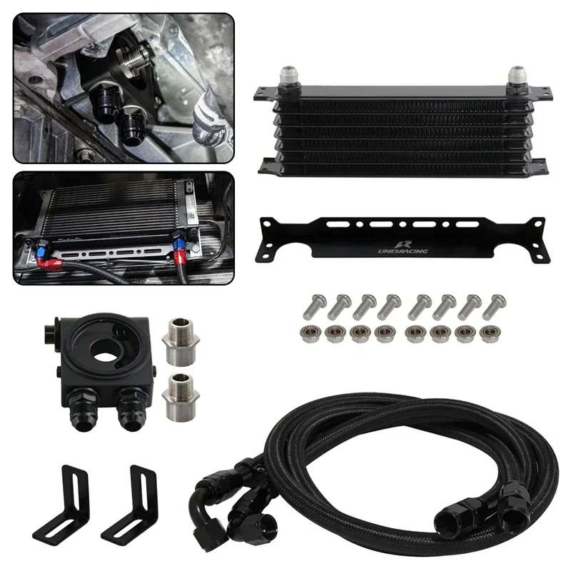 Universal 10/15 Row Oil Cooler w/ Mounting Bracket Kit Thermostatic 73 Degree ±0.5° AN10 7/8