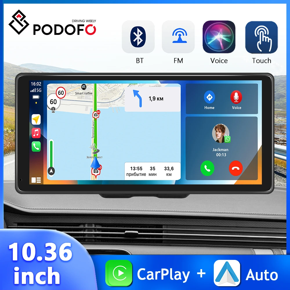 

Podofo 10.36 Inch Drive Recorder Dashboard Car DVR Monitor Carplay Android Auto Dash Cam Voice Control Airplay Smart Player