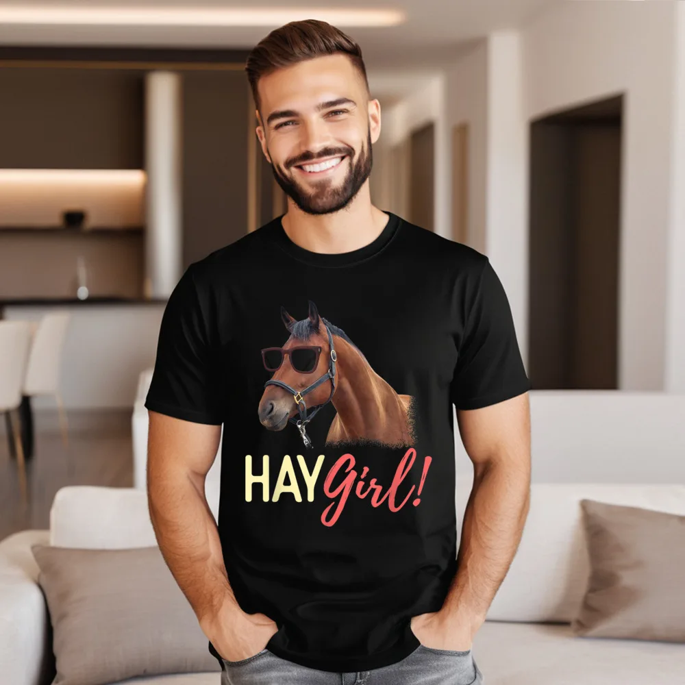

Tops & Tees Tee-Shirts Hay Girl Horse Lover Horseback NEW YEAR DAY Short Sleeve 100% Cotton Crew Neck Female Tshirts Funny Loose