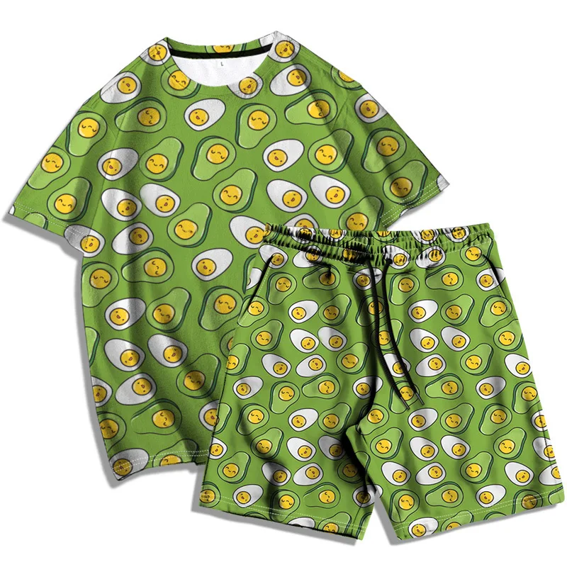 Ensemble de survêtement imprimé 3D Tropical Plant pour hommes, t-shirt et short respirants, streetwear court, vêtements trempés, 2 pièces