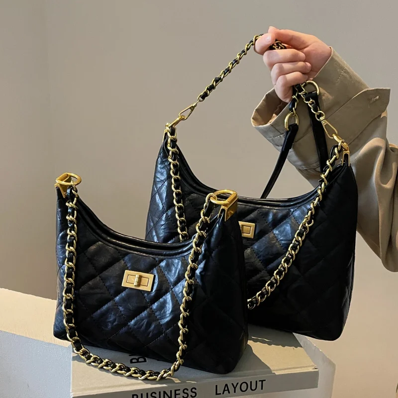 

Женская модная стеганая сумка через плечо с цепочкой, черная, для повседневного использования, вечеринок и поездок на работу