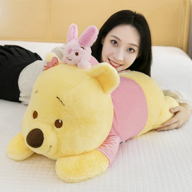 45/80cm Disney Stitch peluche juguete dibujos animados Anime Plushie Winnie muñeca durmiendo en el estómago almohada suave relleno regalo de Navidad para niños