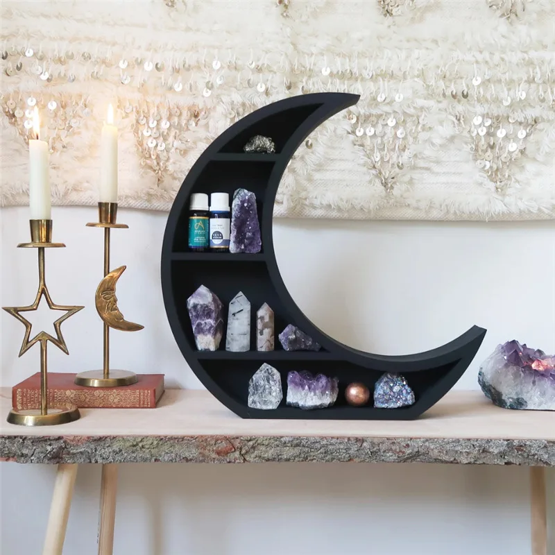 

Moon Shelf Crystal Geometric Display Shelves Storage Holder Rack Decor Living Room Bedroom Home Decoration Halloween Ornament