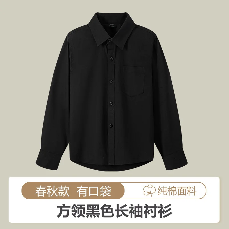 Children's white shirts, boys and girls' long sleeved white shirts, spring and autumn campus shirts, primary and secondary schoo