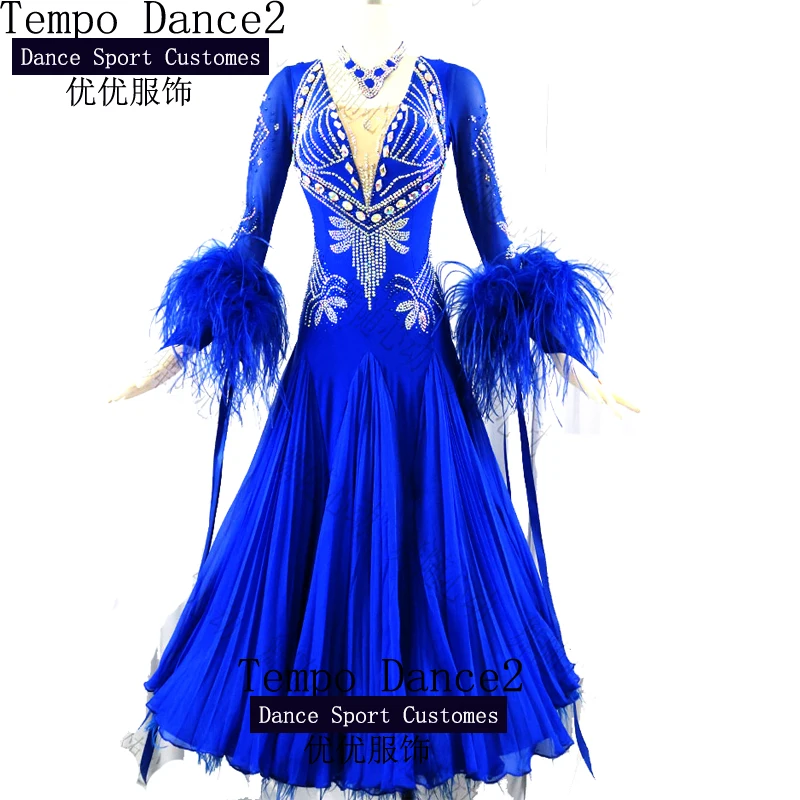 US10 New Standard Ballroom Dance Dress Women Girls Competition Costume Waltz Stage Royalbule dancing clothes Sexy Dress