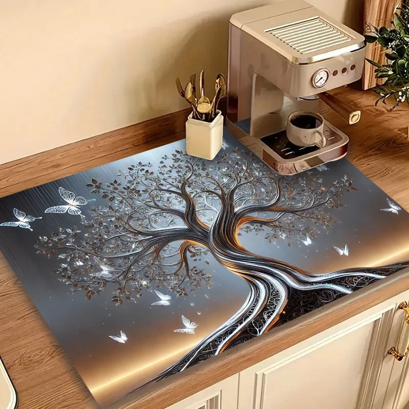 Enchanted Tree of Life Butterfly Art Stove Top Cover, Non-Slip Stove Protector Mat, Decorative Gas Cooktop Pad, Magical Nature