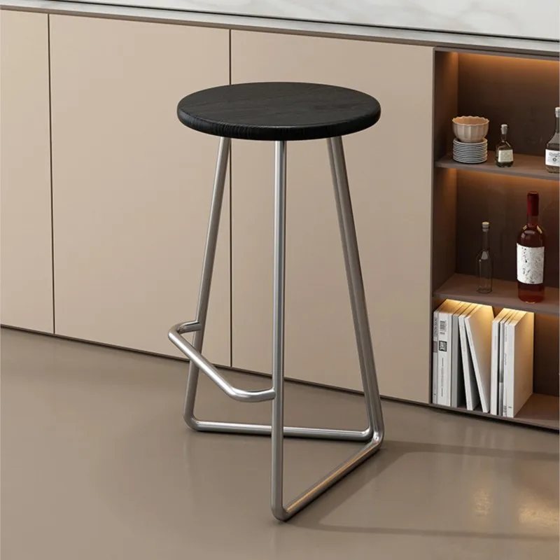 

MOMO Scandinavian Home Designer Bar Stools High Cafe Bar Stools Solid Wood Sitting Bar Stools Iron Island Counter Round Stools