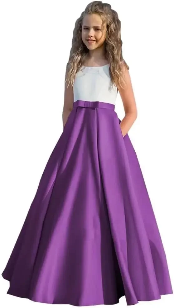 Princesa festa meninas crianças pageant vestidos de cetim flor menina vestido primeira comunhão vestido crianças vestidos de baile de casamento