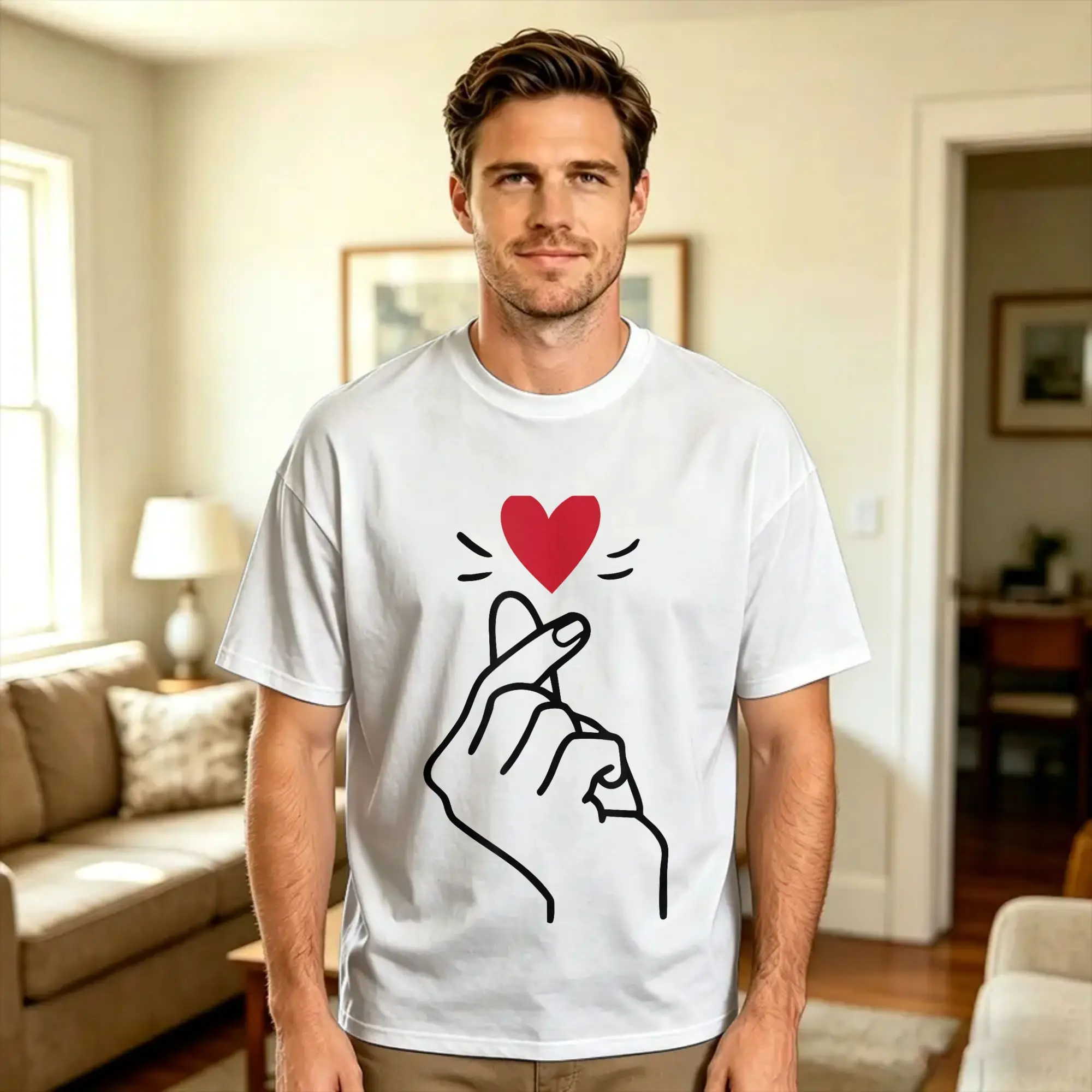 I LOVE YOU Finger Heart  T-Shirt Summer  Fashion T-Shirts Cotton Breathable Plus Size Clothes Short-Sleeved Vintage Tshirt