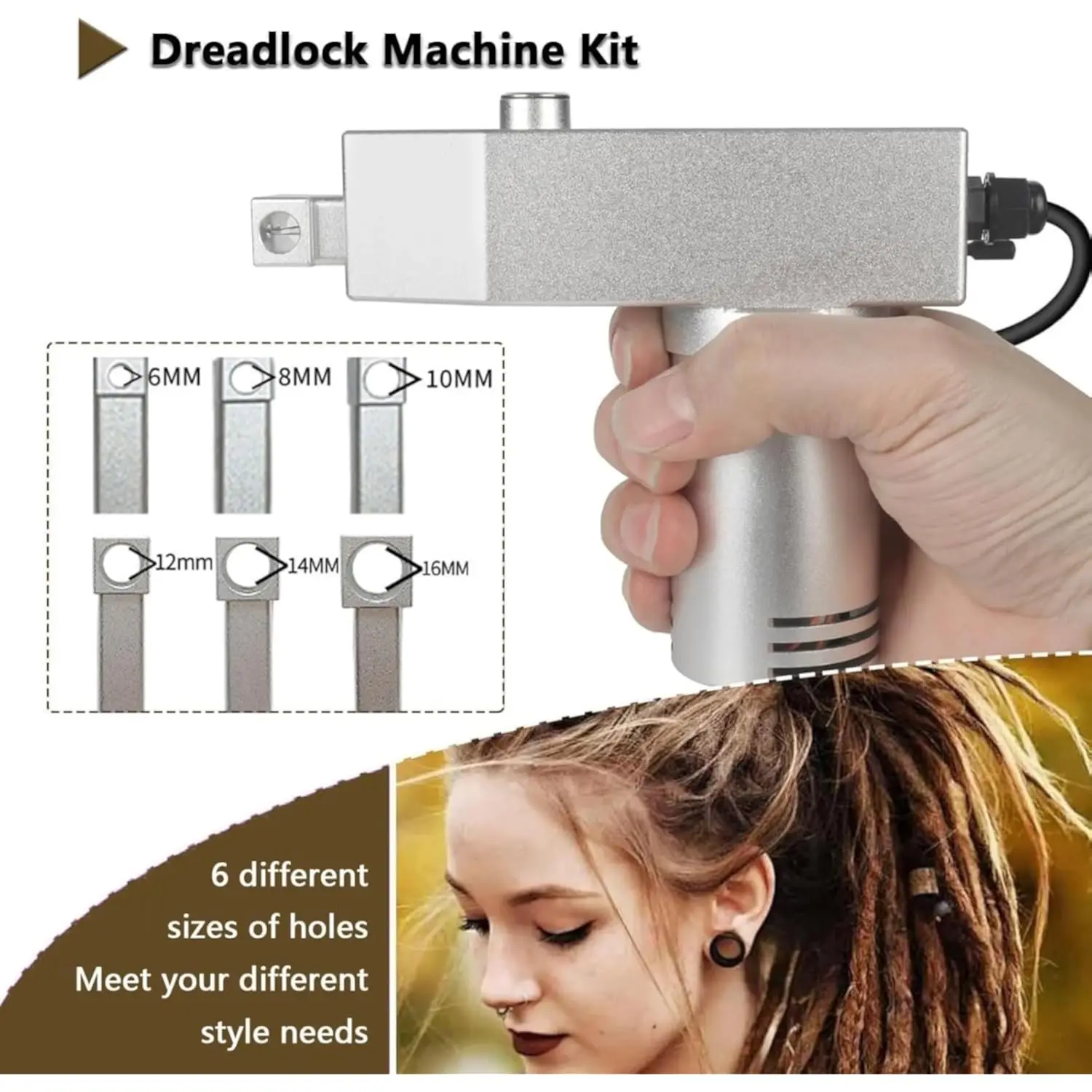 Dreadlocks Machine for Locs,Portable Handheld Instant Loc Machine 6 Different Sizes of Holes,Dreadlocks Braiding Hair Extensions