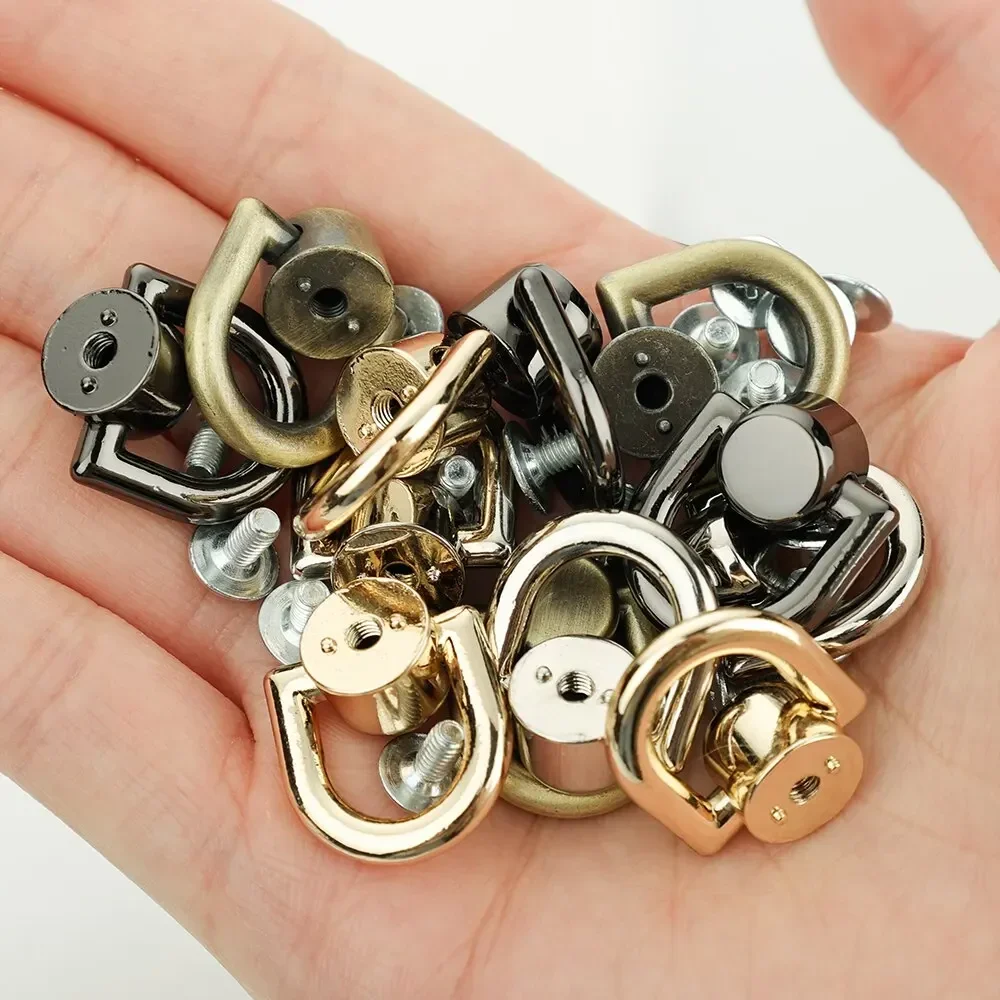 5Pcs 10mm D Ring Bag Handles Chain Hook Bag Side Clip Screw Nail Rivet Handbag Strap Connector Clasp Buckle DIY Craft