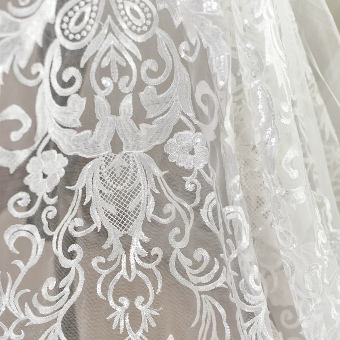0.5 yard Width 51.18 inches lace fabric with Sequins , embroidered floral lace fabric,3D lace fabric,trim lace for DIY dress,130