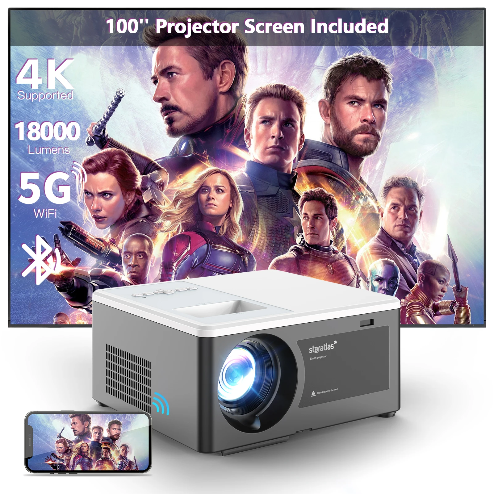 Intelligent Video Projector 4K 1080P LCD LED Movie Theater High Brightness Quality Projector Smart Home Office Guangdong