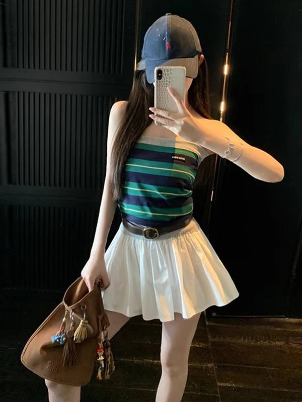 ein Gestreiftes Crop Top Tube Dr Damen Beachwear Tank Top mit Brustpolster Sommer ort Sve Oberbekleidung Innenbekleidung