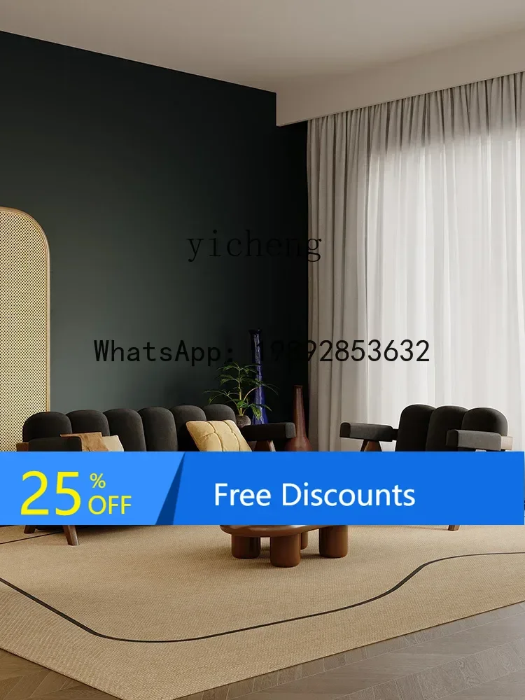 

LYY Retro Living Room Sofa Small Apartment Straight Row Double Sofa Solid Wood Cream Style