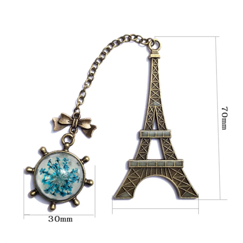 Noctilucent Eiffel Crystal Flower Bookmark Ancient Silver Alloy Fluorescent Jewelry DIY Scrapbook Creative Book Mark Stationery