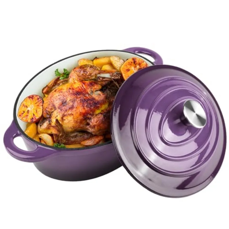 

Чугунная эмалированная овальная жаровня (голландская печь) объемом 5,5 кварт с крышкой, пригодная для использования в духовке до 550 градусов. ° Прочная посуда для запекания, пригодная для мытья в посудомоечной машине, включая голландские печи.