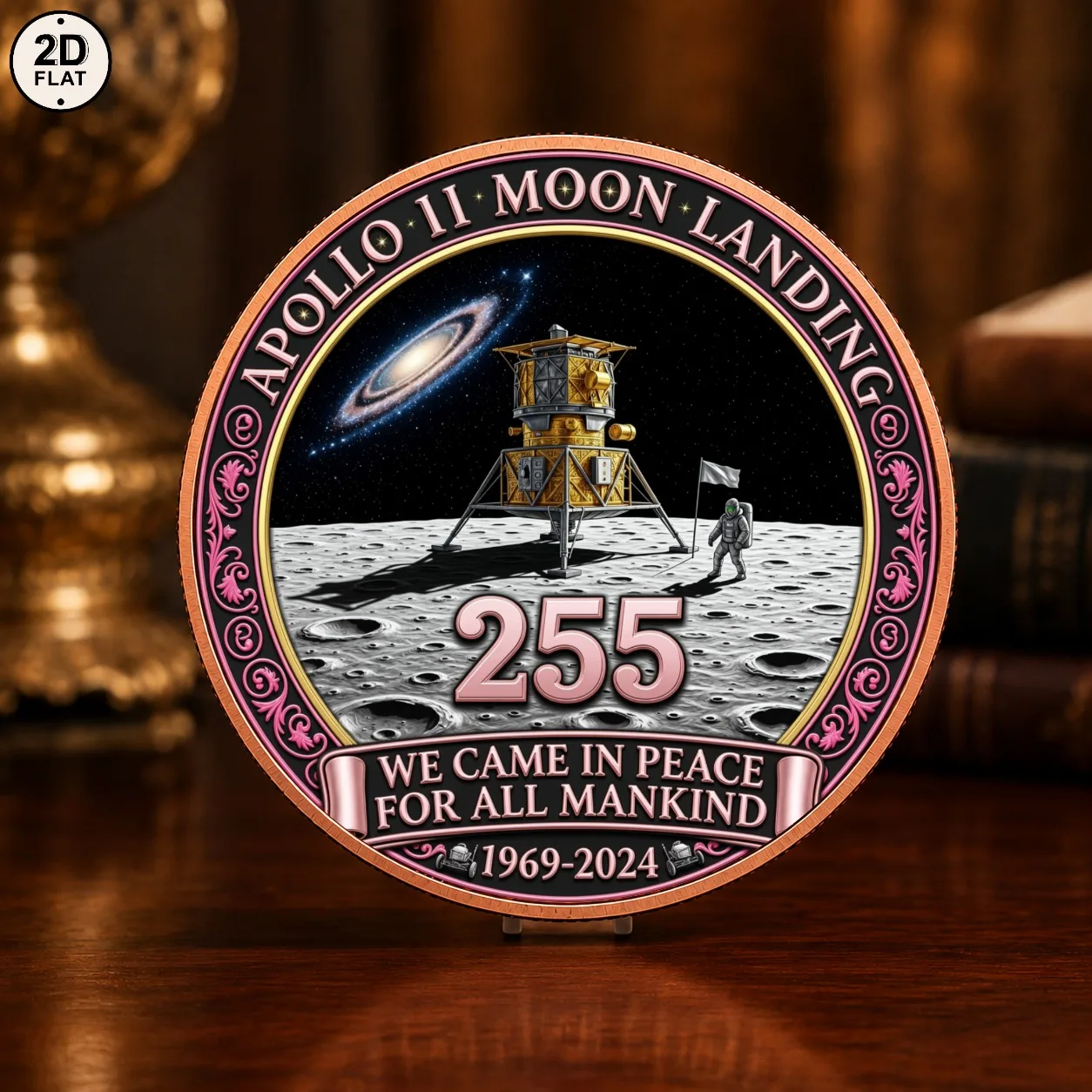 1pc 1oz .999 Fine Copper Apollo II Moon Landing Challenge Coin Astronaut Lunar Module Commemorative Coin Gift for Astronomy Fans