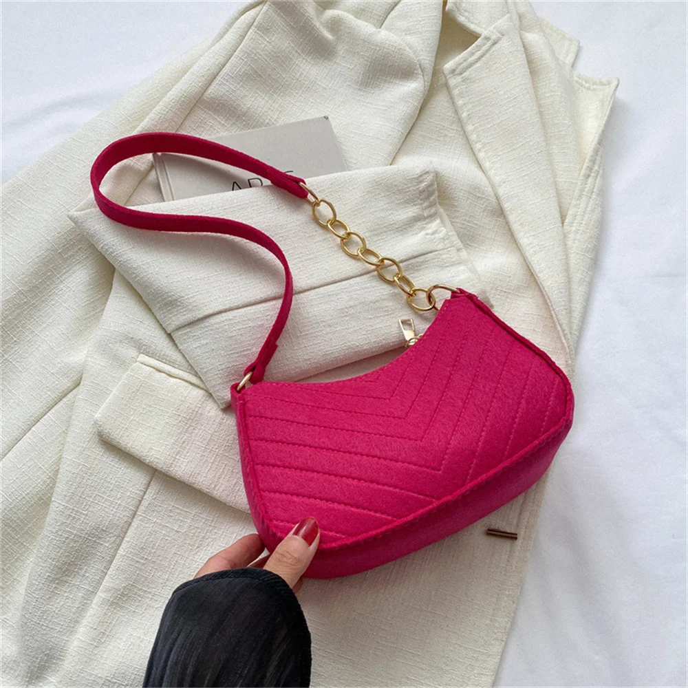 Felt Mini Shoulder Bags for Women 2024 Women\'s Underarm Bags Texture Solid Color Casual Handbags Female Light Weigh Bag Pouch