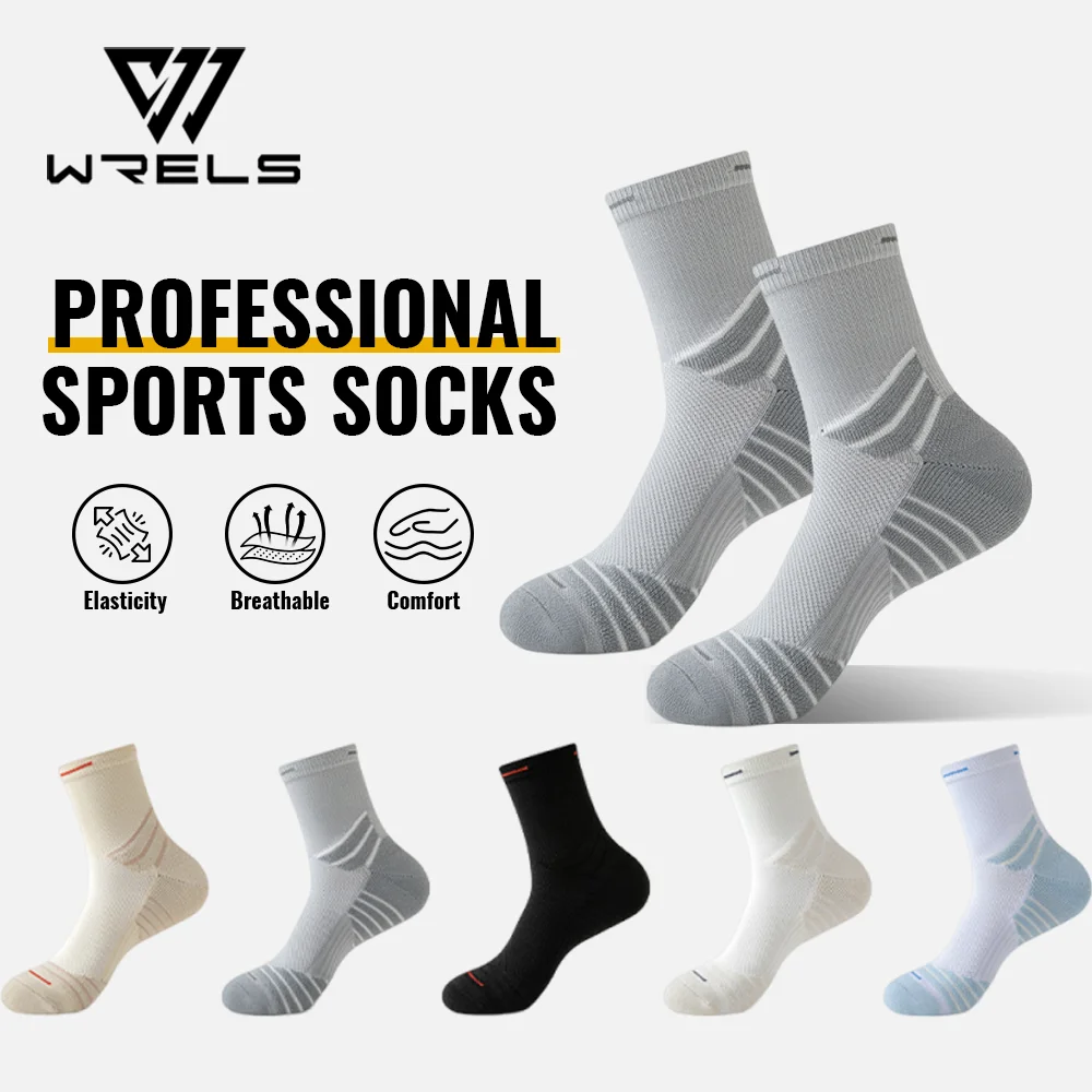 

WRELS 1/2/3 Pairs Running Socks Moisture Wicking Breathable Sport Socks Compression Anti-Blister Anti Odor Cushion Crew Socks