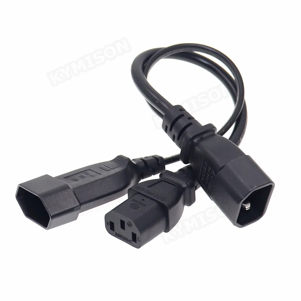 Y Splliter Power Cord IEC320 C14 Plug 3-Prong Male Power Cable Cord AC Power Adapter to C13+ CEE7/16 2Pin Female Socket