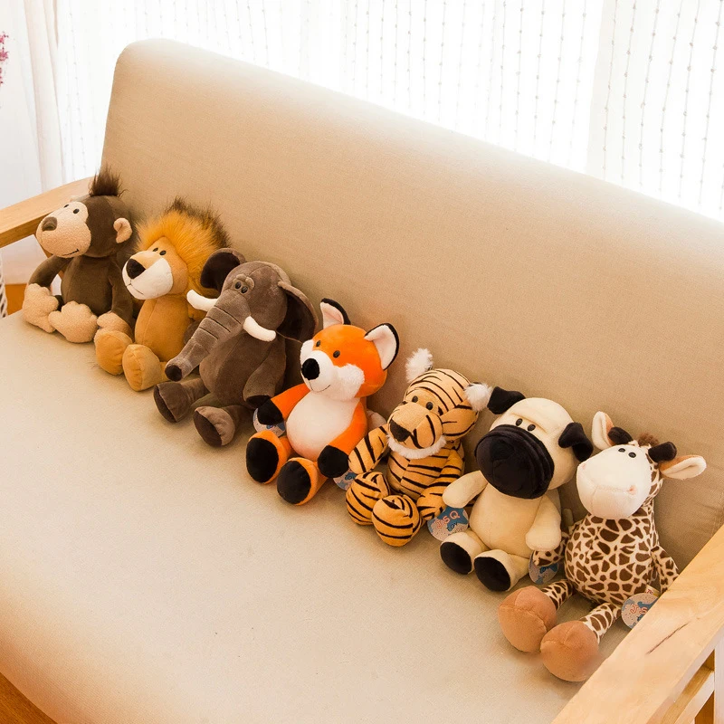 25CM Forest Animals Tigers Lions Elephants Monkeys Giraffes Jungle Dolls Plush Toys Children's Gifts Cute Sleep Pillows