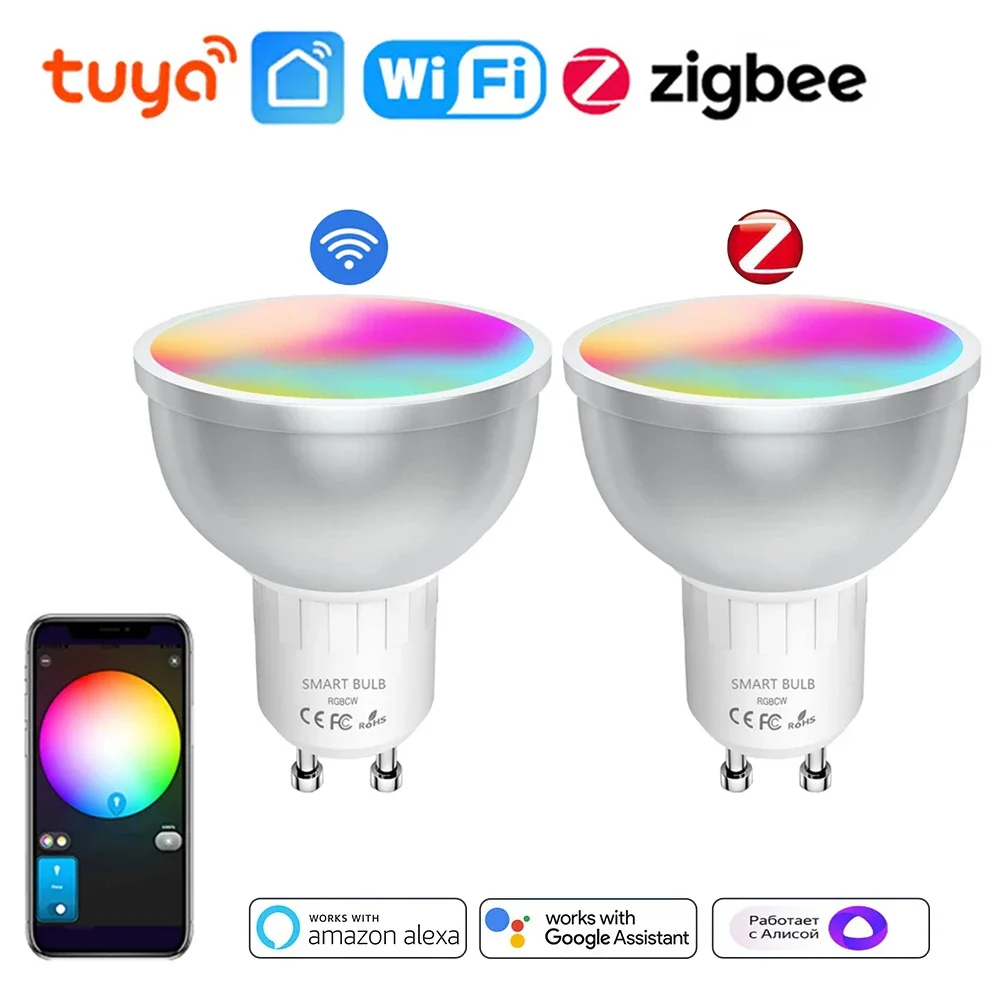 

Tuya WiFi /Zigbee GU10 Smart LED Light Bulb RGB C+W 5W Dimmable Lamps APP Control Spotlight Bulb Support Alexa Google home Alice