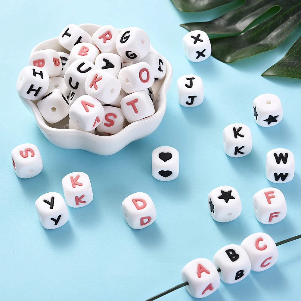 

New Alphabet Silicone Letter Beads 12Mm Teething Bead Food Grade English Letters Baby Nursing for Diy Teether Bracelet Accessory