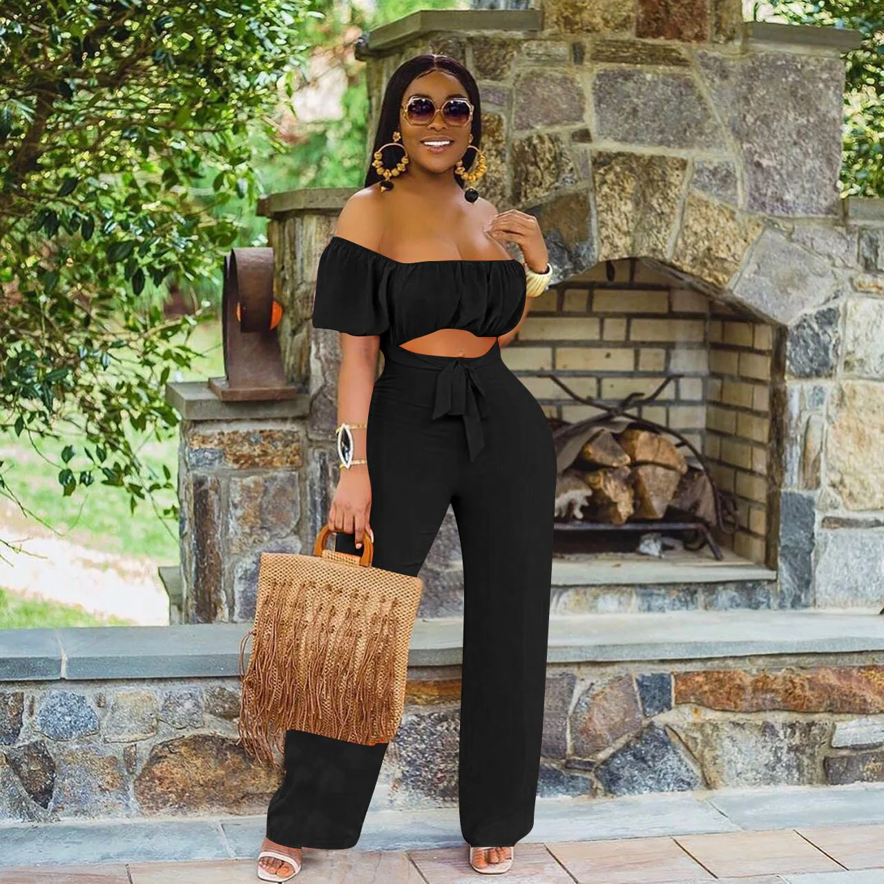 Elegant Party Jumpsuit Women Solid Raglan Sleeves Long Jumpsuits Summer Sexy Bandeau Hollow Out One Pieces Female Straight Pants