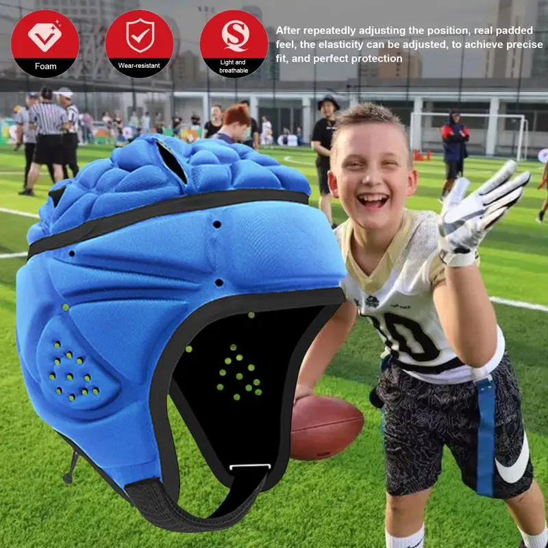 Kids Adjustable Rugby EVA Padded Headgear Football Goalkeeper Soft Head Protective Helmet Protector for Unisex Kids Youth Adults