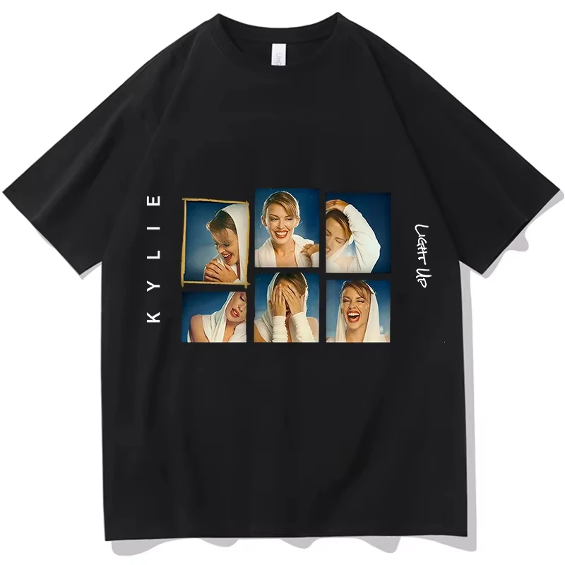 Camisetas con estampado de Kylie Minogue Light Up Song para fanáticos, camisetas cómodas de algodón para verano, camisetas femeninas con cuello redondo, camisetas Unisex, ropa de calle