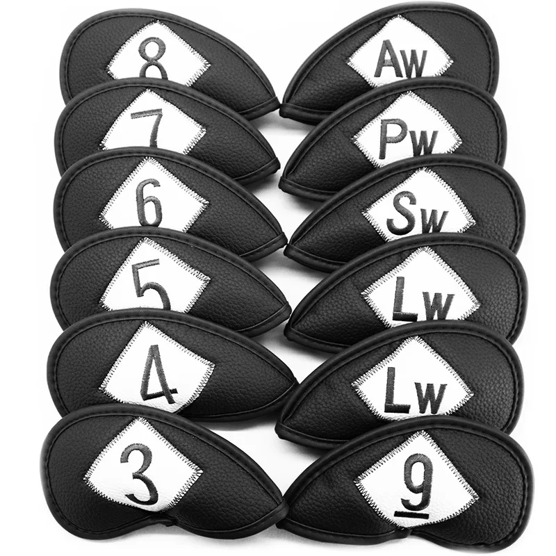

12 Pcs/set Golf Club Head Covers Double-sided Embroidered Universal Leather Golf Club Head Covers Iron Golf Headcovers